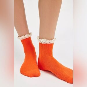 NWT Free People Beloved Lace Trim Socks in Orange